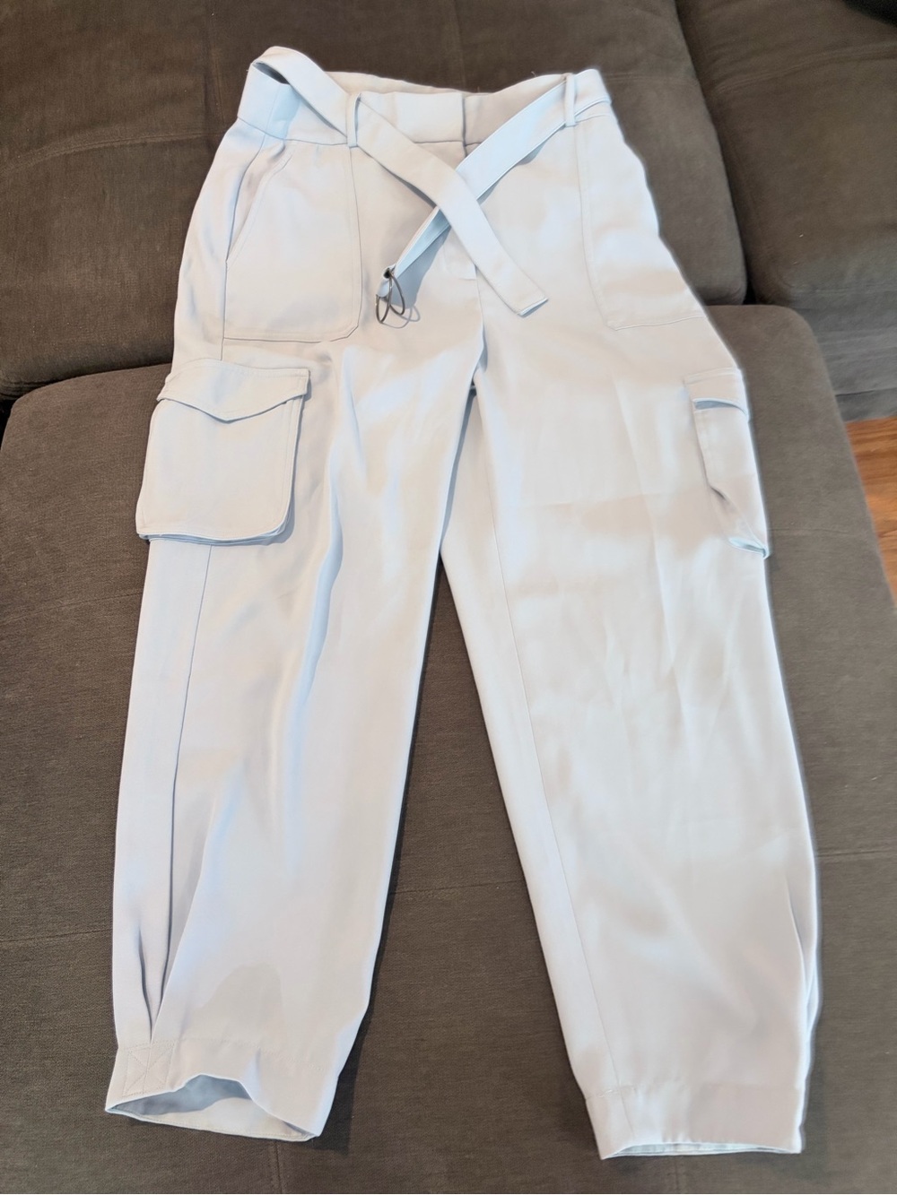 Express High Rise Light Blue Cargo Pants with Belt